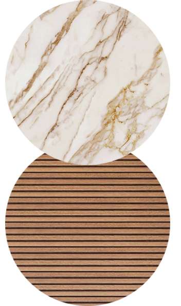 Rivestimento in marmo, e legno effetto cannettato Bagno principale