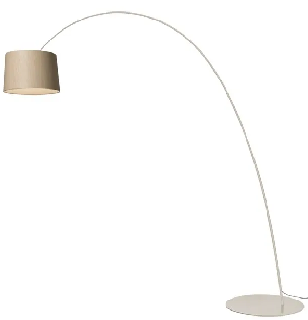 Lampada ad arco con base metallo e diffusore in rovere by Foscarini